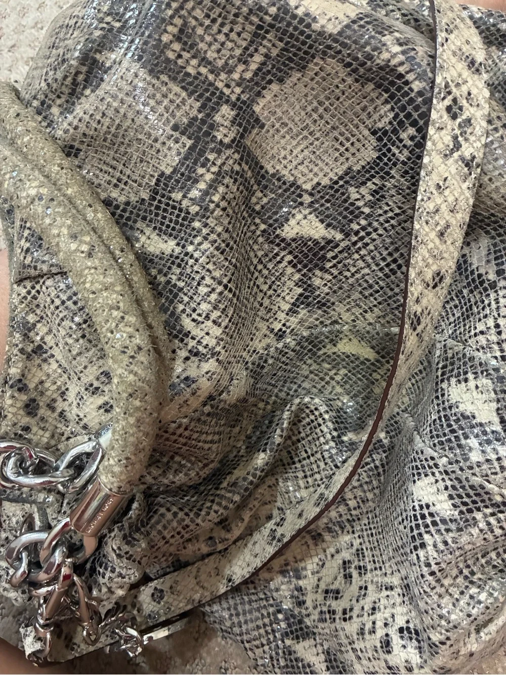 Michael Kors Brown Taupe Snake-Print Shoulder Bag